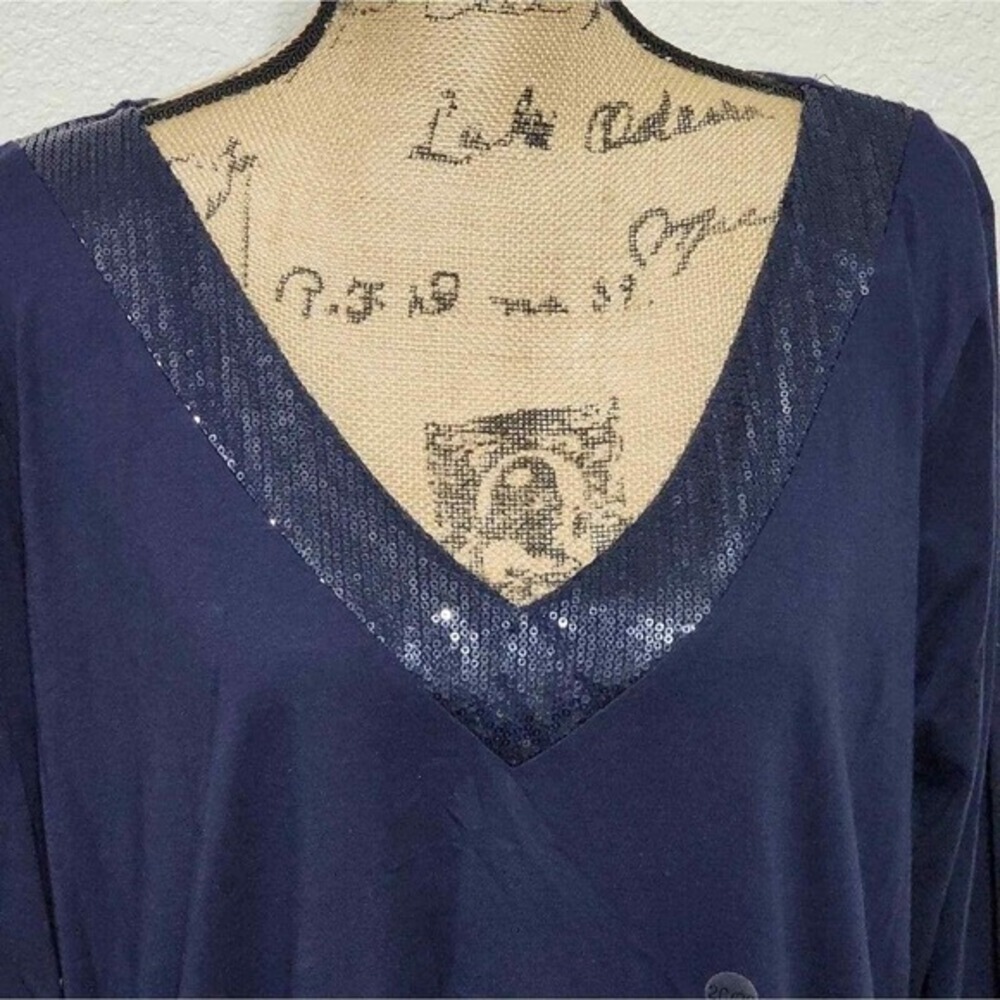 Lane Bryant Navy‎ Blue Sequin V-Neck Tunic Top Ruched Sleeve 26/28 4X NEW